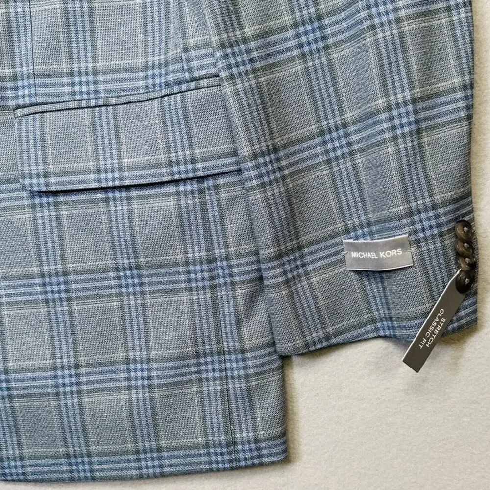 Michael Kors Men's Classic-Fit Seafoam Plaid Sport Coat, Seafoam 42L $295